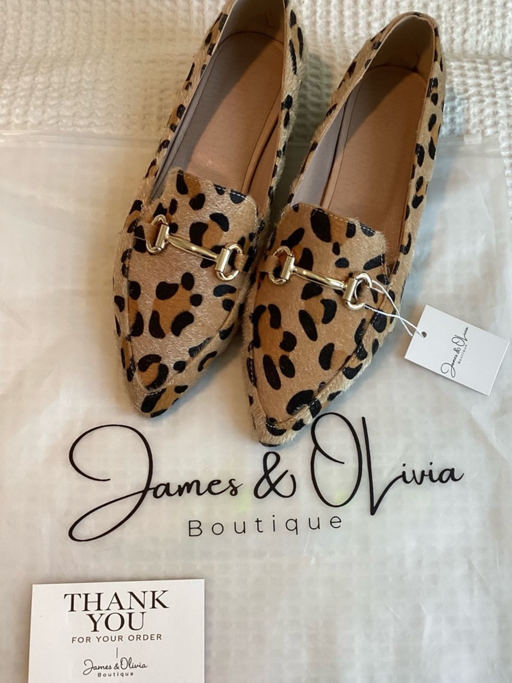 Leopard-Print Pointed Loafers in Tan and Black